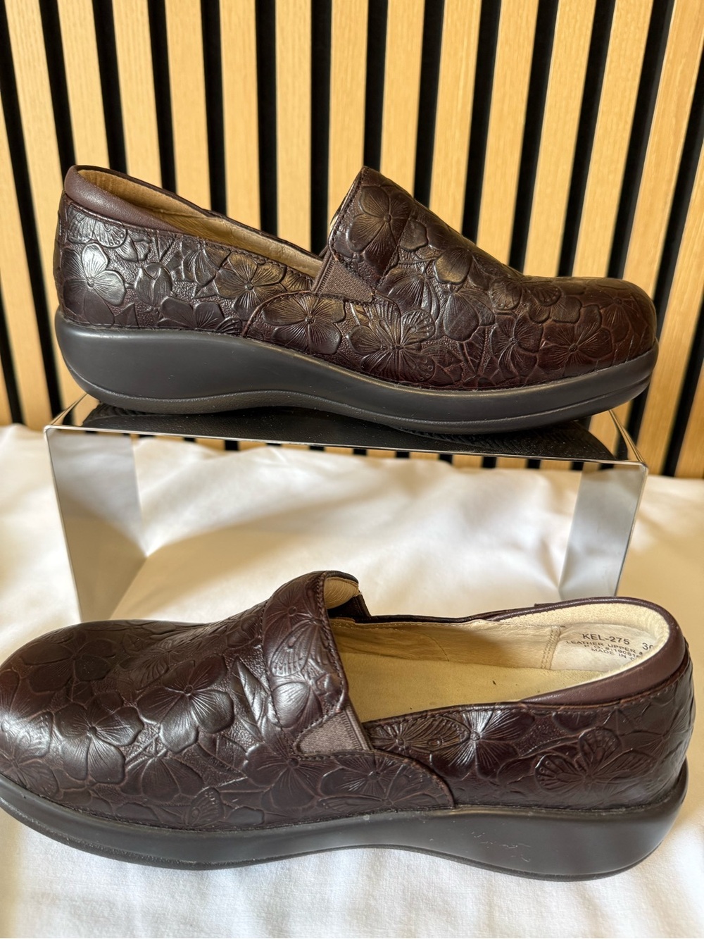 Alegria shoes by PG light in a brown embossed, leather size 36